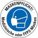 König Werbeanlagen Hinweisschild Bodenzeichen Maskenpflicht!Medizinische/FFP2-Masken, Folie