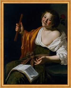 Kunstdruck Girl with a flute Jan van Bijlert Frauen Flöte Instrumente Lachen B A1, (1 St)