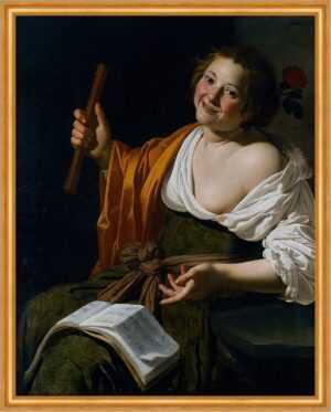 Kunstdruck Girl with a flute Jan van Bijlert Frauen Flöte Instrumente Lachen B A2, (1 St)