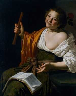 Kunstdruck Girl with a flute Jan van Bijlert Frauen Flöte Instrumente Lachen B A3, (1 St)