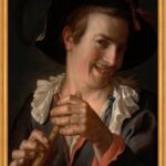 Kunstdruck Laughing man with flute Joachim Wtewael Flöte Männer Lachen Hut B A2 0, (1 St)