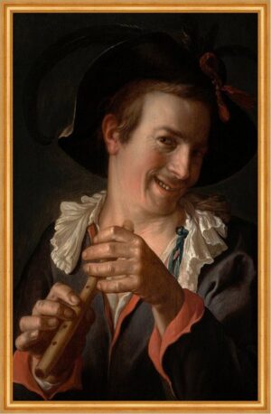 Kunstdruck Laughing man with flute Joachim Wtewael Flöte Männer Lachen Hut B A2 0, (1 St)