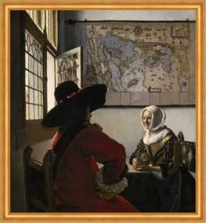 Kunstdruck Officer and Laughing Girl Jan Vermeer Landkarte Lachen Frau Fenster B, (1 St)