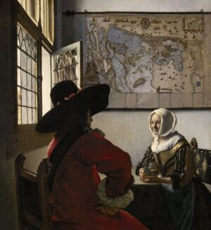 Kunstdruck Officer and Laughing Girl Jan Vermeer Landkarte Lachen Frau Fenster B, (1 St)