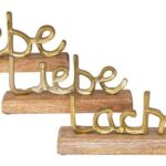 Levandeo® Deko-Schriftzug, 3er Set Schriftzug Lebe Lache Liebe L22cm Metall Gold Mango Holz