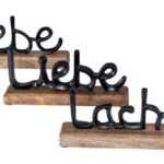 Levandeo® Deko-Schriftzug, 3er Set Schriftzug Lebe Lache Liebe L22cm Metall Schwarz Mango Holz