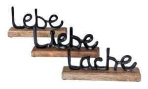 Levandeo® Deko-Schriftzug, 3er Set Schriftzug Lebe Lache Liebe L22cm Metall Schwarz Mango Holz