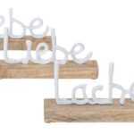 Levandeo® Deko-Schriftzug, 3er Set Schriftzug Lebe Lache Liebe L22cm Metall Weiß Mango Holz