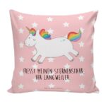 Mr. & Mrs. Panda Dekokissen Einhorn Happy - Rot Pastell - Geschenk, Lachen, Sofakissen, Lebensfre