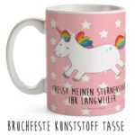 Mr. & Mrs. Panda Kinderbecher Einhorn Happy - Rot Pastell - Geschenk, Kunststoff Tasse, Lachen, Peg, Kunststoff