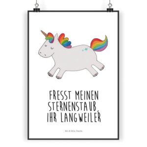 Mr. & Mrs. Panda Poster DIN A3 Einhorn Happy - Weiß - Geschenk, Lachen, witzig, Unicorn, Desi, Einhorn Happy (1 St)