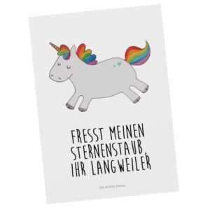 Mr. & Mrs. Panda Postkarte Einhorn Happy - Weiß - Geschenk, Pegasus, Lachen, Karte, Einhörner, S