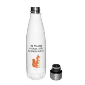 Mr. & Mrs. Panda Thermoflasche Eichhörnchen Blume - Weiß - Geschenk, Thermos, Gute Laune, Lachen, Th