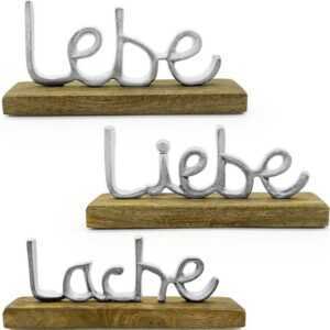 NOOR LIVING Deko-Schriftzug Lebe, Liebe, Lache (3 St), aus Holz und Aluminium