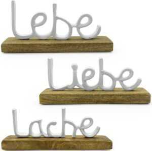 NOOR LIVING Deko-Schriftzug Lebe, Liebe, Lache (3 St), aus Holz und Aluminium