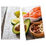 Primedeco Herd-Abdeckplatte Herdabdeckplatte Spritzschutz aus Glas Avocado und Lachs, Glas, (2 tlg)