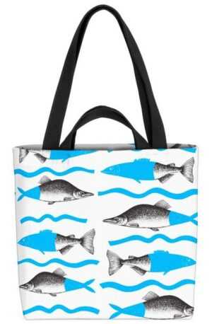 VOID Henkeltasche (1-tlg), Fische Lachs Schwarz Fische Lachs Schwarz Meer Meerestiere Tiere Ange