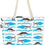 VOID Strandtasche (1-tlg), Fische Lachs Schwarz Fische Lachs Schwarz Meer Meerestiere Tiere Ange