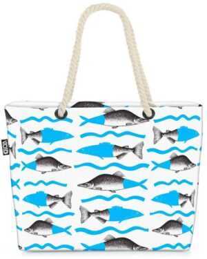 VOID Strandtasche (1-tlg), Fische Lachs Schwarz Fische Lachs Schwarz Meer Meerestiere Tiere Ange