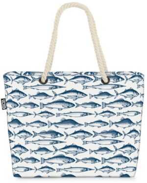 VOID Strandtasche (1-tlg), Nordsee Fische Muster Beach Bag Meeresfrüchte Forelle Lachs Hecht Makrele Küste