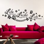 Wandtattoo Zitat "Lebe... Lache... Liebe..." + Schmetterlinge & Blumen W870