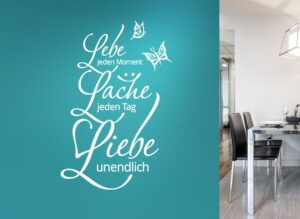 Wandtattoo Zitat "Lebe... Lache... Liebe..." + Schmetterlinge & Blumen W892