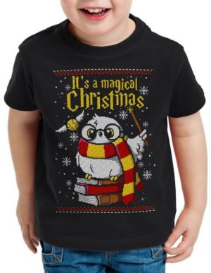 style3 Print-Shirt Kinder T-Shirt Magic Christmas Sweater eule ugly pulli weihnachtspullover