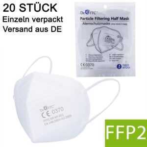 Mucola - Atemschutzmaske 20 x FFP2 Maske Mundschutz 5 lagig ce Mund Nase Gesichtsmaske Bedeckung Masken Schutz Set zertfiziert Gesichtsmaske