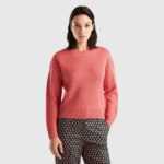 Benetton, Boxy-fit-pullover Mit Besonderer Verarbeitung, größe S, Lachs, female