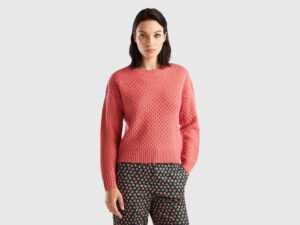 Benetton, Boxy-fit-pullover Mit Besonderer Verarbeitung, größe S, Lachs, female