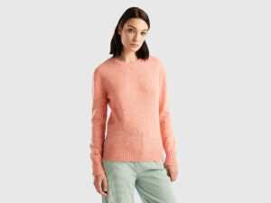 Benetton, Pullover Aus Reiner Shetlandwolle, größe L, Lachs, female