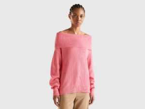 Benetton, Schulterfreier Pullover, größe L-XL, Lachs, female