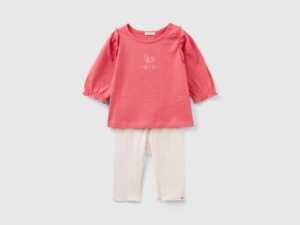 Benetton, Set Mit T-shirt Und Hose, größe 50, Lachs, unisex