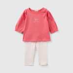 Benetton, Set Mit T-shirt Und Hose, größe 74, Lachs, unisex