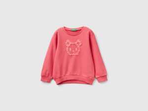 Benetton, Sweatshirt Mit Blütenapplikation, größe 110, Lachs, female