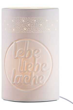 GILDE Dekoobjekt Porzellan Lampe lebe liebe lache - Ein Symbol für Lebensfreude 28.5cm