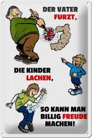 Hebold Flachmann Schild Blech 20x30 cm - Made in Germany - Vater furzt Kinder lachen Me