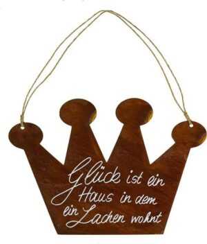 PassionMade Metallschild Spruchschild Metall Schild mit Spruch Gartenschild Wand Deko 239, Dekoschild Rost Edelrostschild Krone Glück Haus Lachen