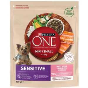 Purina - One Mini/Small Sensitive Lachs, Reis - Trockenfutter für Hunde - 800 g