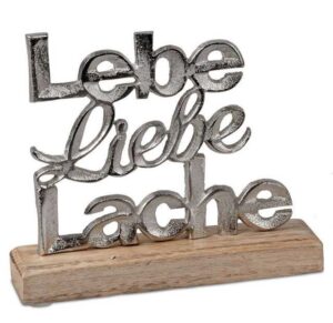 formano Dekofigur formano Schriftzug Lebe Liebe Lache Aluminium Mangoholz 18cm Tischdeko