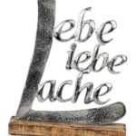 formano Dekofigur formano Schriftzug Lebe Liebe Lache Aluminium Mangoholz 18cm Tischdeko