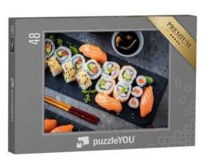 puzzleYOU Puzzle Japanisches Essen: Sushi mit Lachs, Thunfisch, 48 Puzzleteile, puzzleYOU-Kollektionen Asiatisches Essen