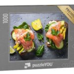 puzzleYOU Puzzle Offenes Sandwich mit Lachs, Spinat und Avocado, 1000 Puzzleteile, puzzleYOU-Kollektionen Essen und Trinken