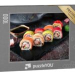 puzzleYOU Puzzle Regenbogen-Sushi-Rolle mit Lachs und Avocado, 1000 Puzzleteile, puzzleYOU-Kollektionen Sushi, Küche, Asiatisches Essen