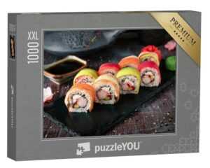 puzzleYOU Puzzle Regenbogen-Sushi-Rolle mit Lachs und Avocado, 1000 Puzzleteile, puzzleYOU-Kollektionen Sushi, Küche, Essen und Trinken