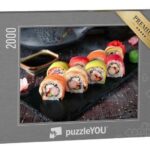 puzzleYOU Puzzle Regenbogen-Sushi-Rolle mit Lachs und Avocado, 2000 Puzzleteile, puzzleYOU-Kollektionen Sushi, Küche, Asiatisches Essen