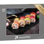 puzzleYOU Puzzle Regenbogen-Sushi-Rolle mit Lachs und Avocado, 48 Puzzleteile, puzzleYOU-Kollektionen Sushi, Küche, Asiatisches Essen