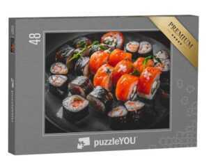 puzzleYOU Puzzle Sushi-Rolle mit Lachs, Avocado, Gurke, Reis, 48 Puzzleteile, puzzleYOU-Kollektionen Sushi, Asiatisches Essen