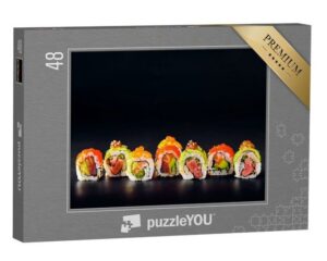 puzzleYOU Puzzle Sushi-Rollen mit rotem Kaviar, Lachs, Thunfisch, 48 Puzzleteile, puzzleYOU-Kollektionen Sushi