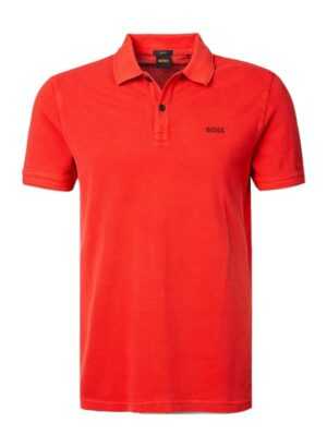 BOSS Orange Herren Polo-Shirt rot Baumwoll-Piqué Slim Fit